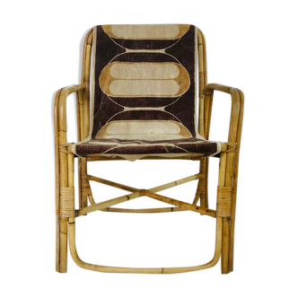Rattan armchair and fabric, France 60s