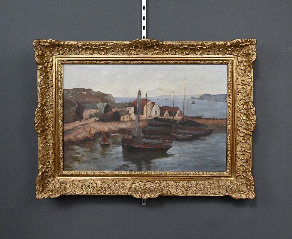 Painting "The Port of Camaret", oil on canvas, signed H. Callot – early 20th century