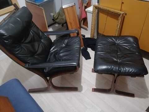 Leather armchair & ottoman by Ingmar Relling 1960