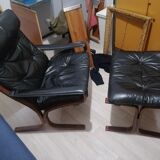Fauteuil et ottoman en cuir d'Ingmar Relling 1960