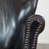 Set of 2 subtle black armchairs in English style with reversible Kelim seat cushion