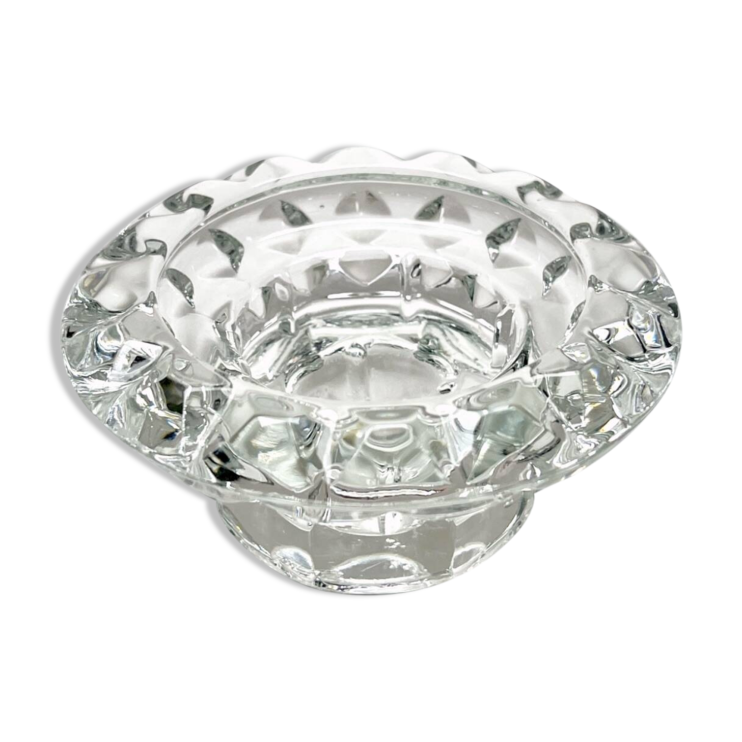 Vintage Art Deco candlestick in transparent moulded crystal glass