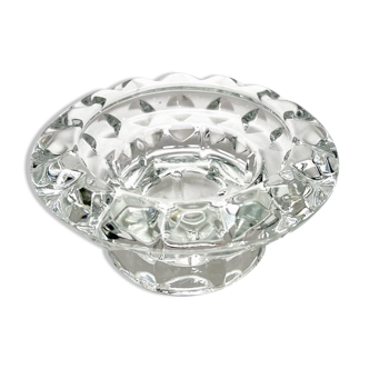 Bougeoir Art Déco vintage en verre cristallin moulé transparent