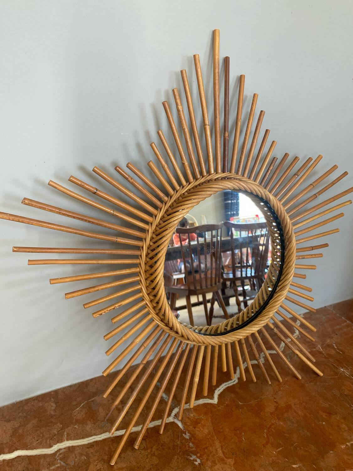 Very beautiful vintage rattan sun mirror