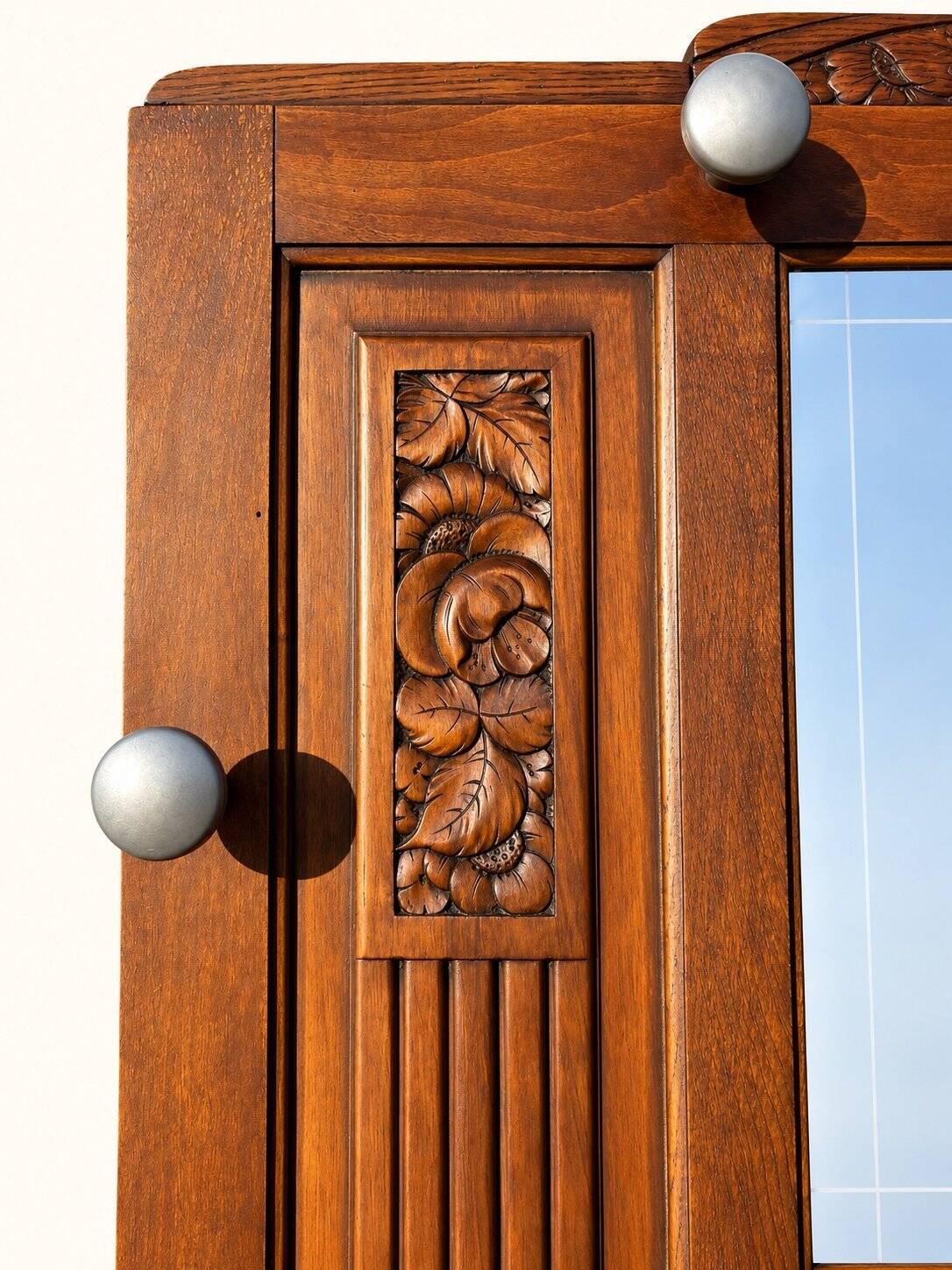 Art Deco Wardrobe Solid Carved Oak Bevelled Mirror 1930