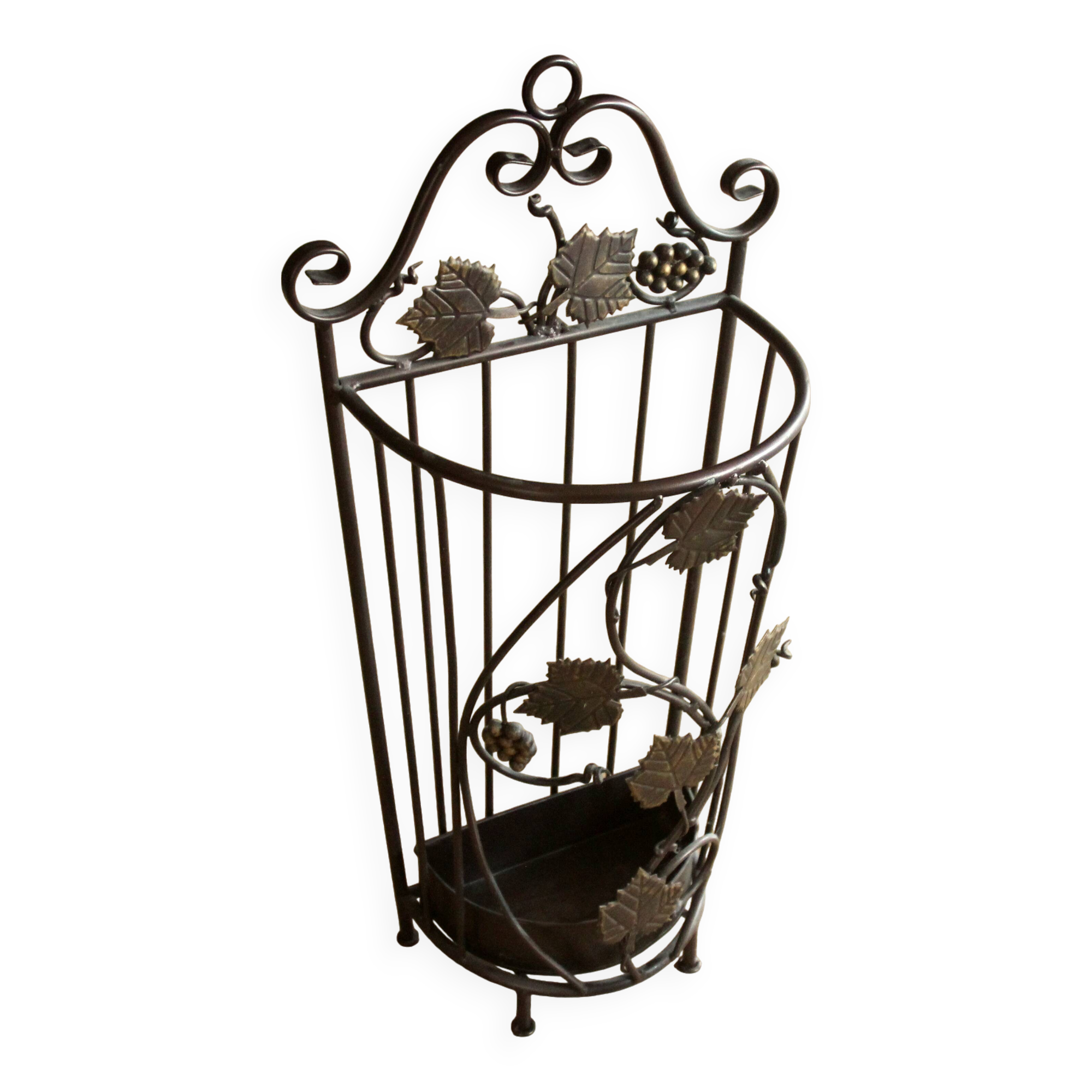 Handmade metal umbrella stand, darkbrown, vintage