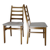 Pair of vintage teak chairs with white corduroy top, 1960s Sweden
