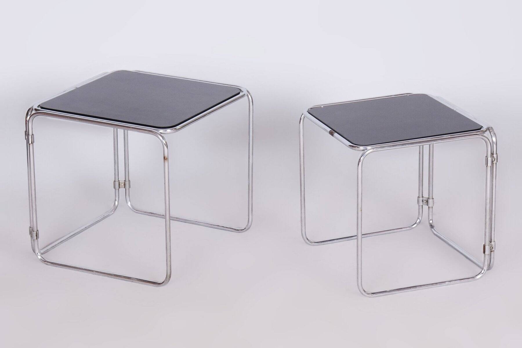 Mid-Century Nesting Tables in Chrome-Plated Steel and Glass, Czechia, 1960s, Set of 2