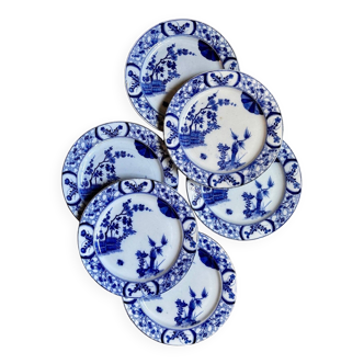 6 Creil and Montereau flat plates in blue earthenware, "Japan" service circa 1895