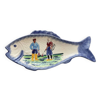 Grand plat faïence forme poisson île d’Oléron