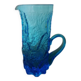 Blue Glass Pitcher with Bark Effect and Bumpy Texture, Geoffrey Baxter or Ingrid Glasshütte, 1960s-70s