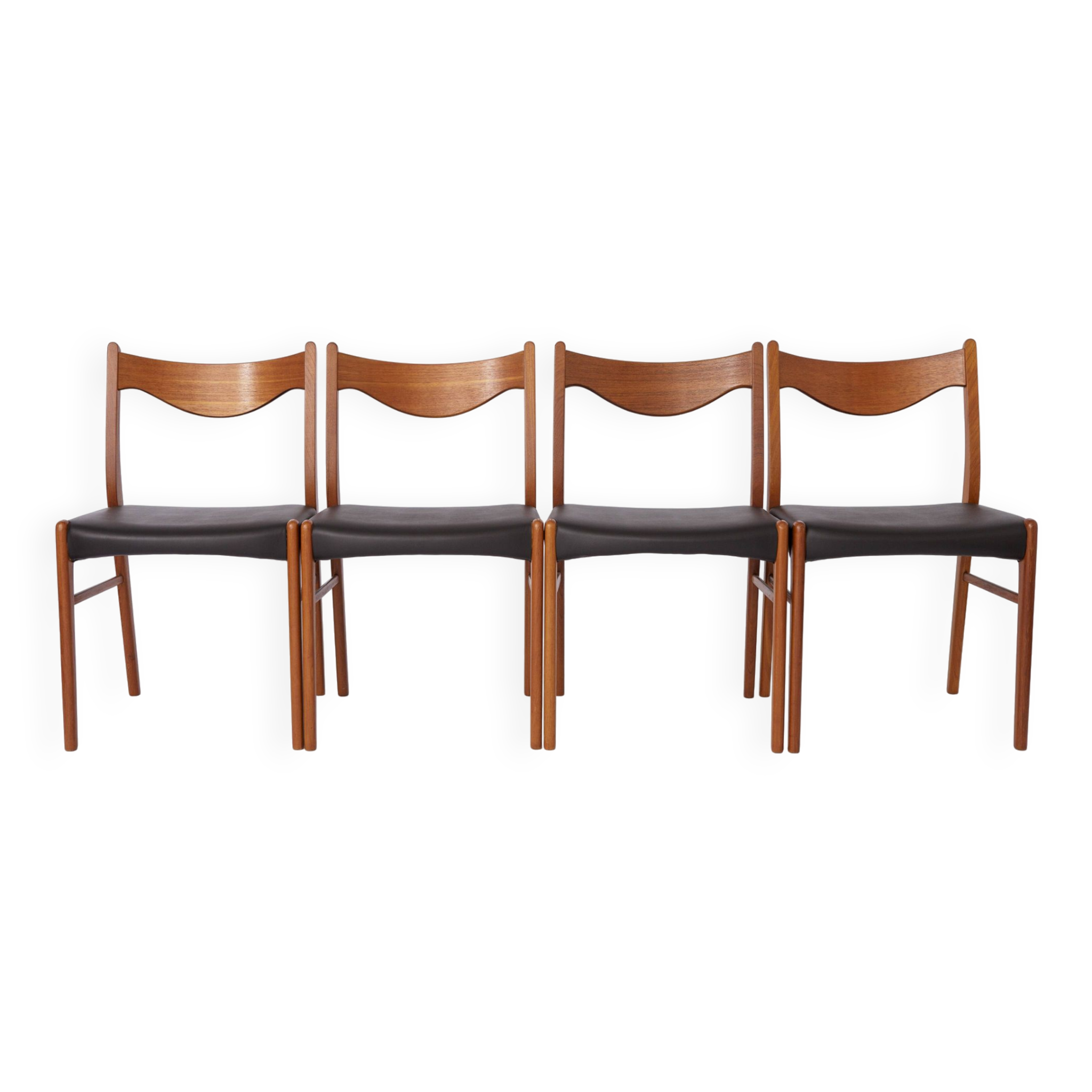 4 Arne Wahl Iversen Mid century teak dining chairs Glyngøre stolefabrik, model GS61