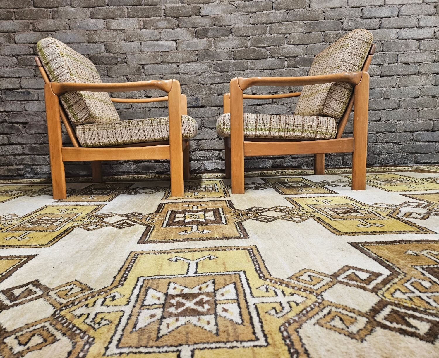 Pair of vintage scandinavian armchairs 1970 scottish fabric
