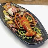 Large Vallauris slip dish 57x25 cm lobster fish