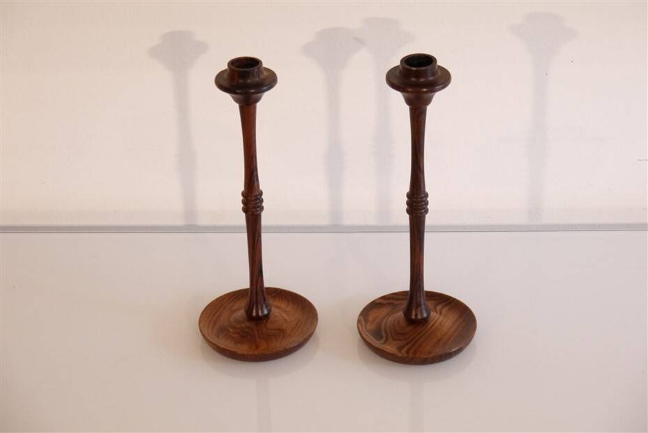 Pair of Scandinavian rosewood candlesticks 1970