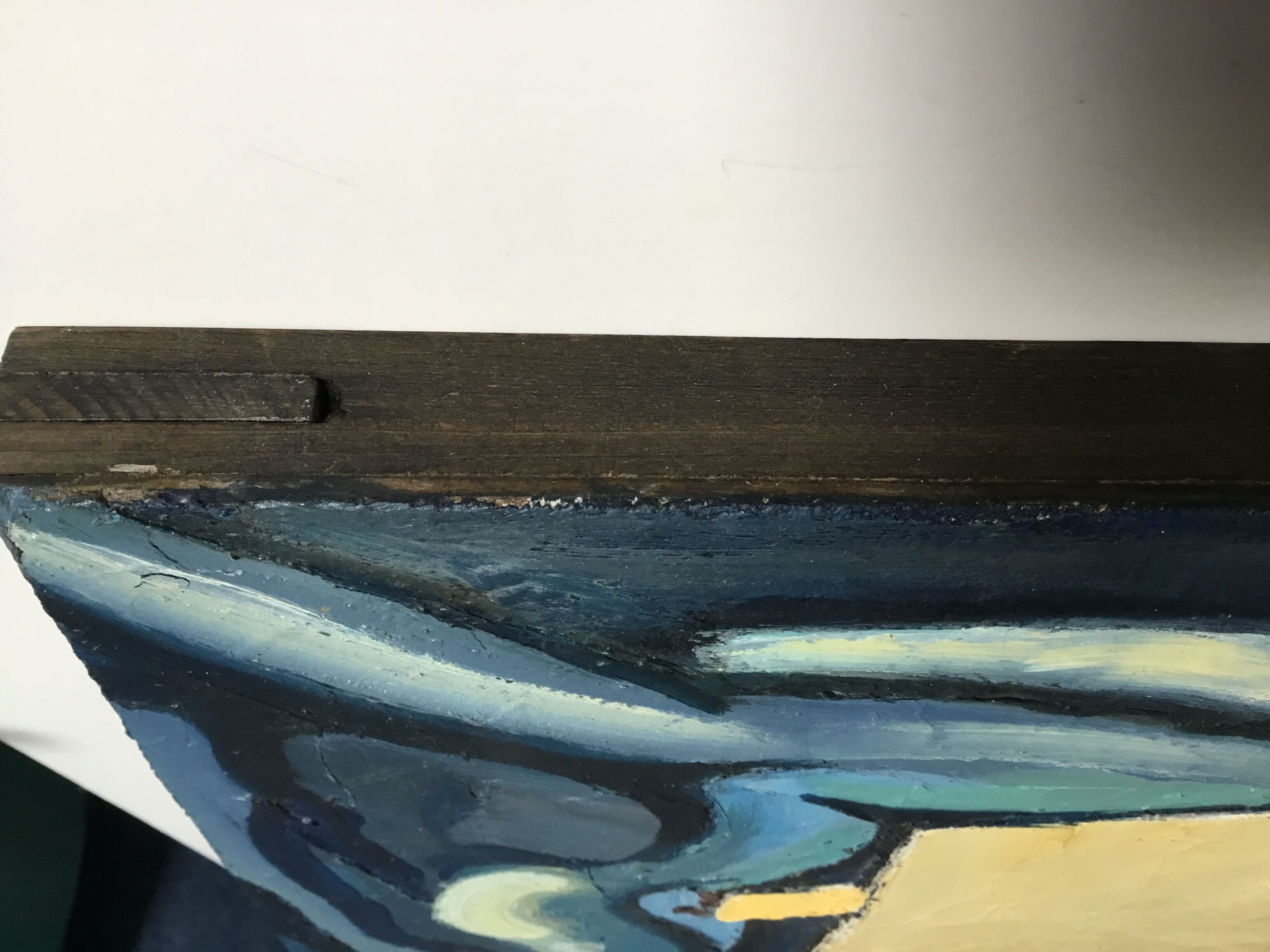 Painting painted on wood "village under the storm"