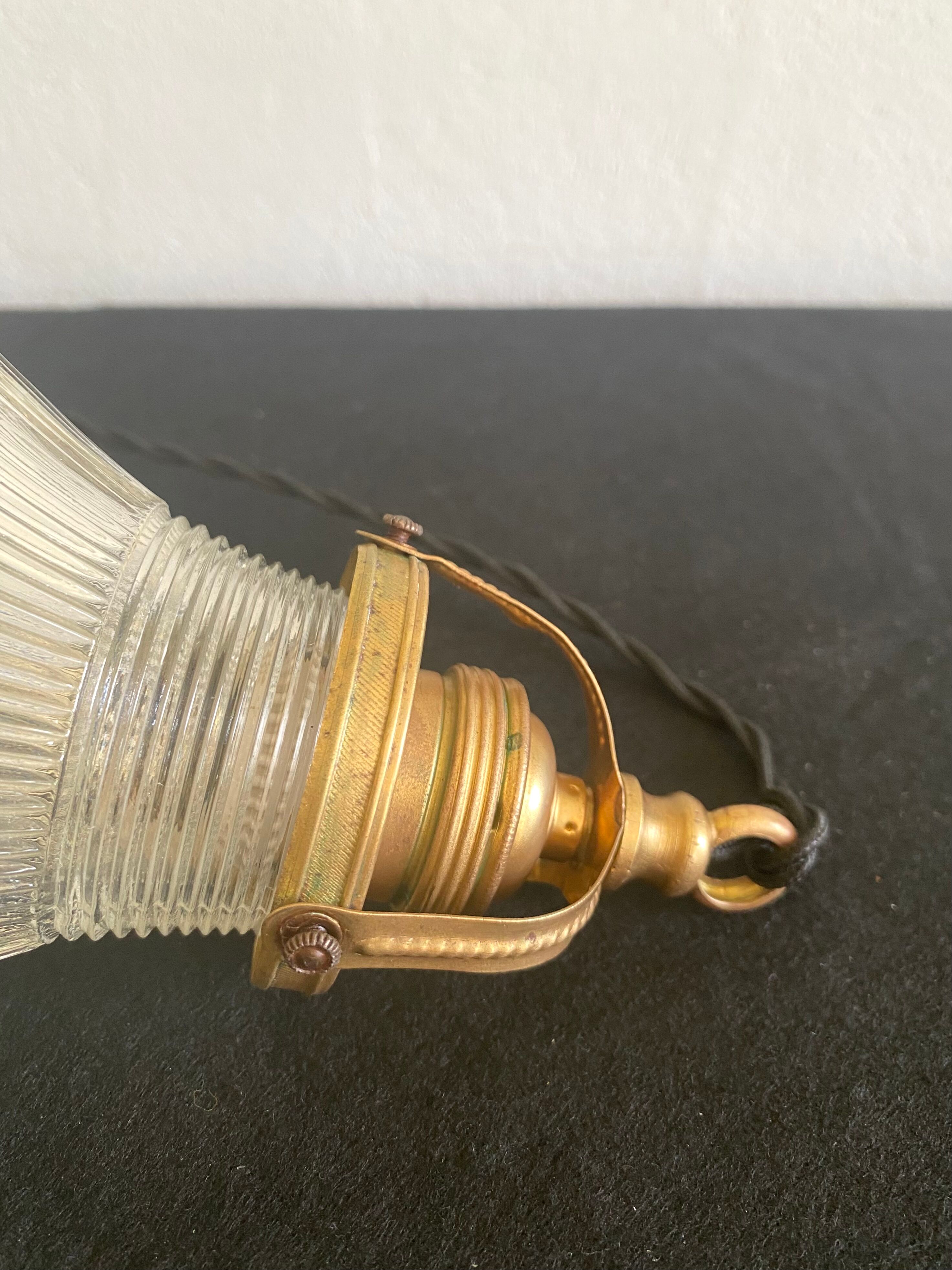 Baladeuse suspension verre strié, 2m câble tissu