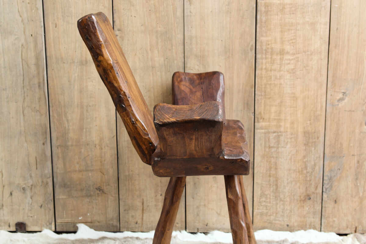 Pair of brutalist chairs made of raw wood
