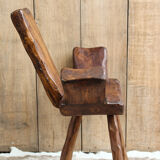 Pair of brutalist chairs made of raw wood