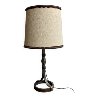 Table lamp base in iron and leather by Jean-Pierre Ryckaert - 1950s