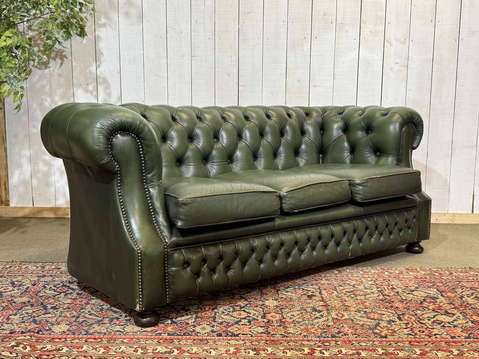 1970s leather Chesterfield three-seater sofa