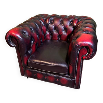 Chesterfield red leather tub chair English