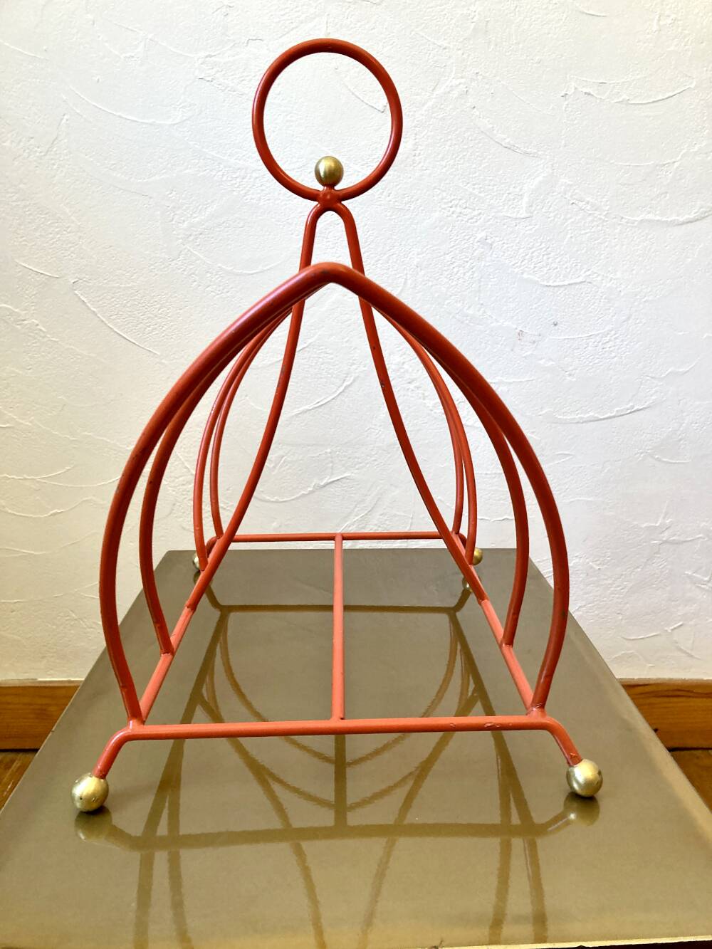 Vintage orange metal magazine rack, 1970s