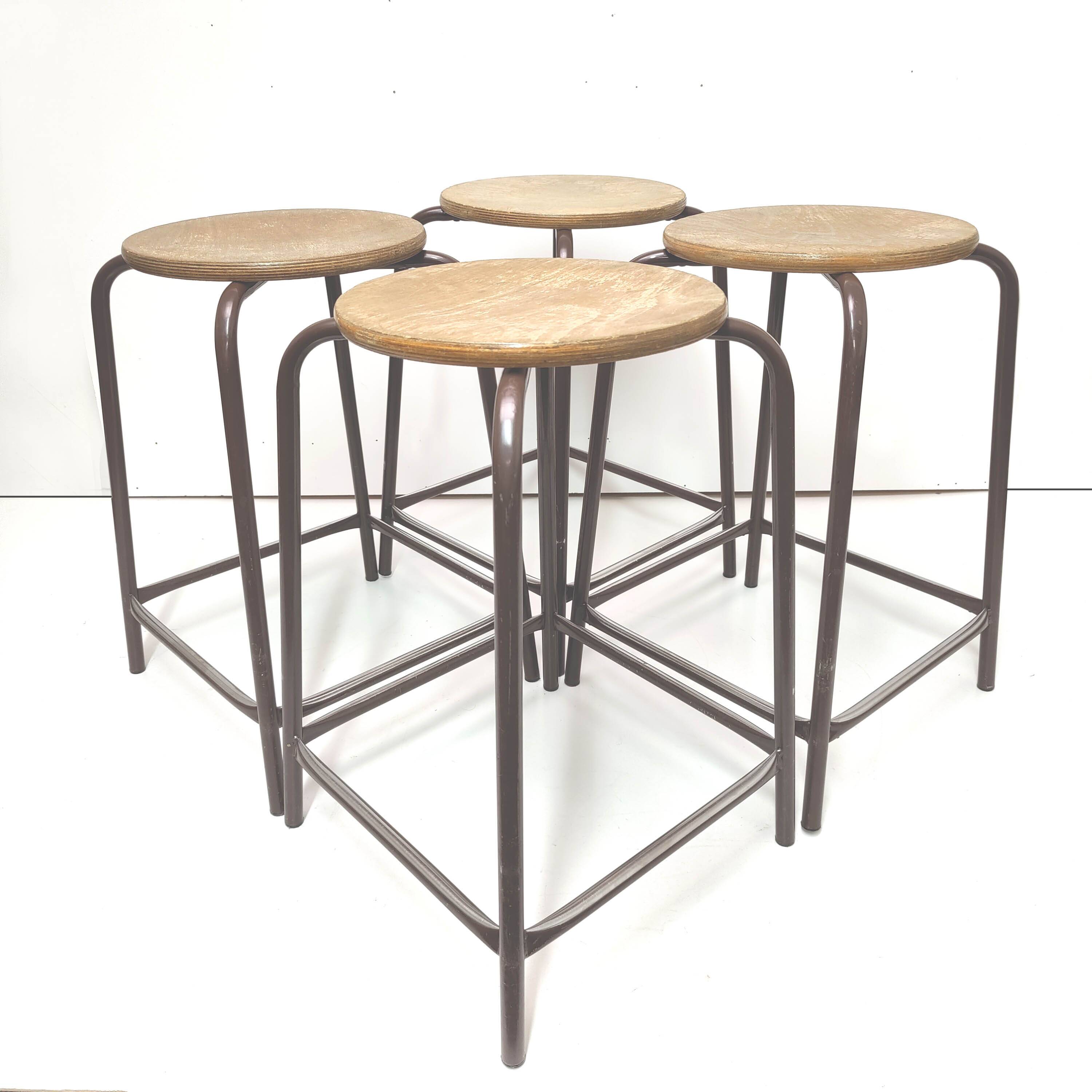 4 vintage metal and wood laboratory stools