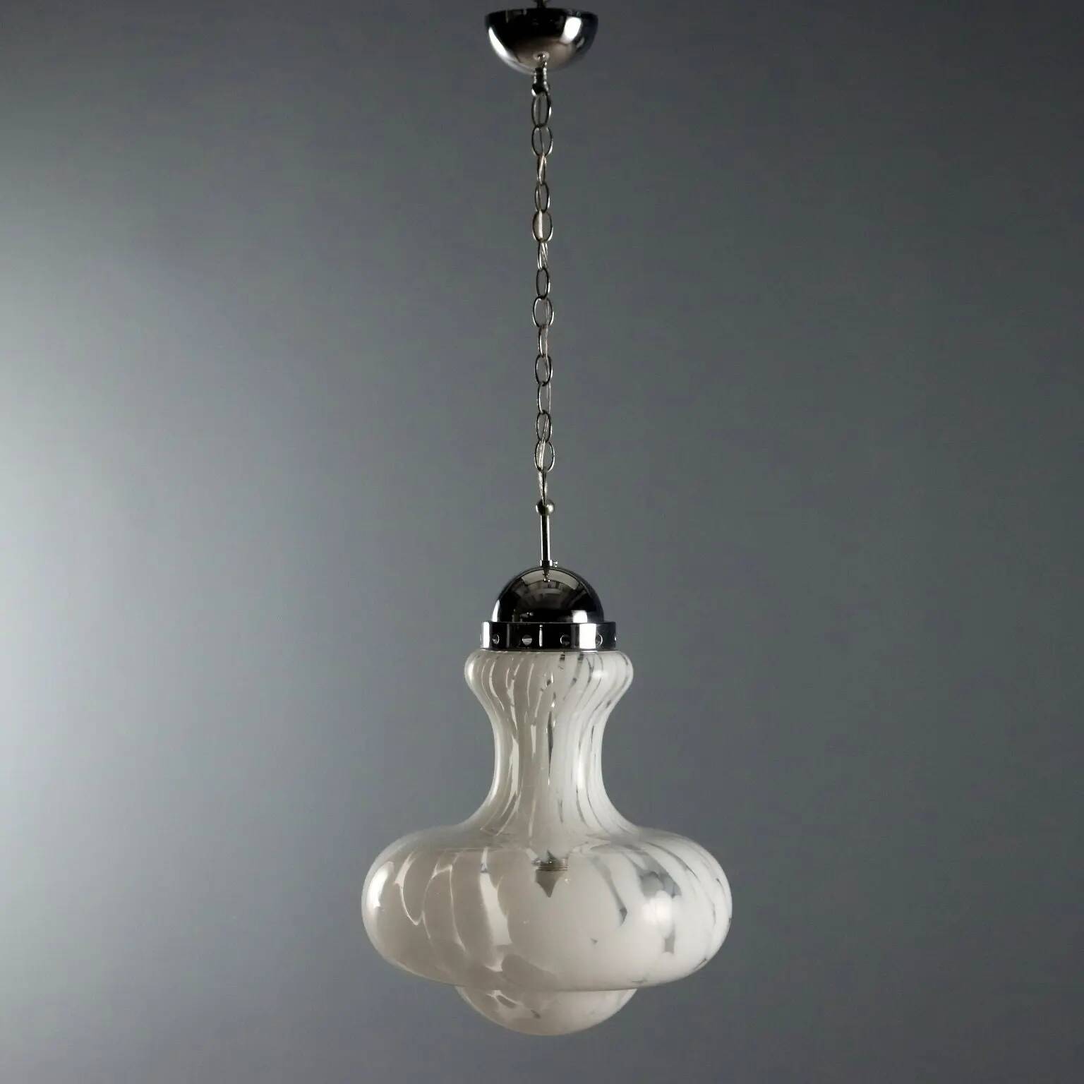 Vintage glass and chrome metal lamp, design, Italy, 1960s-1970s