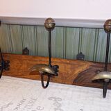 Vintage - Coat rack with 3 hooks in wood and aged brass