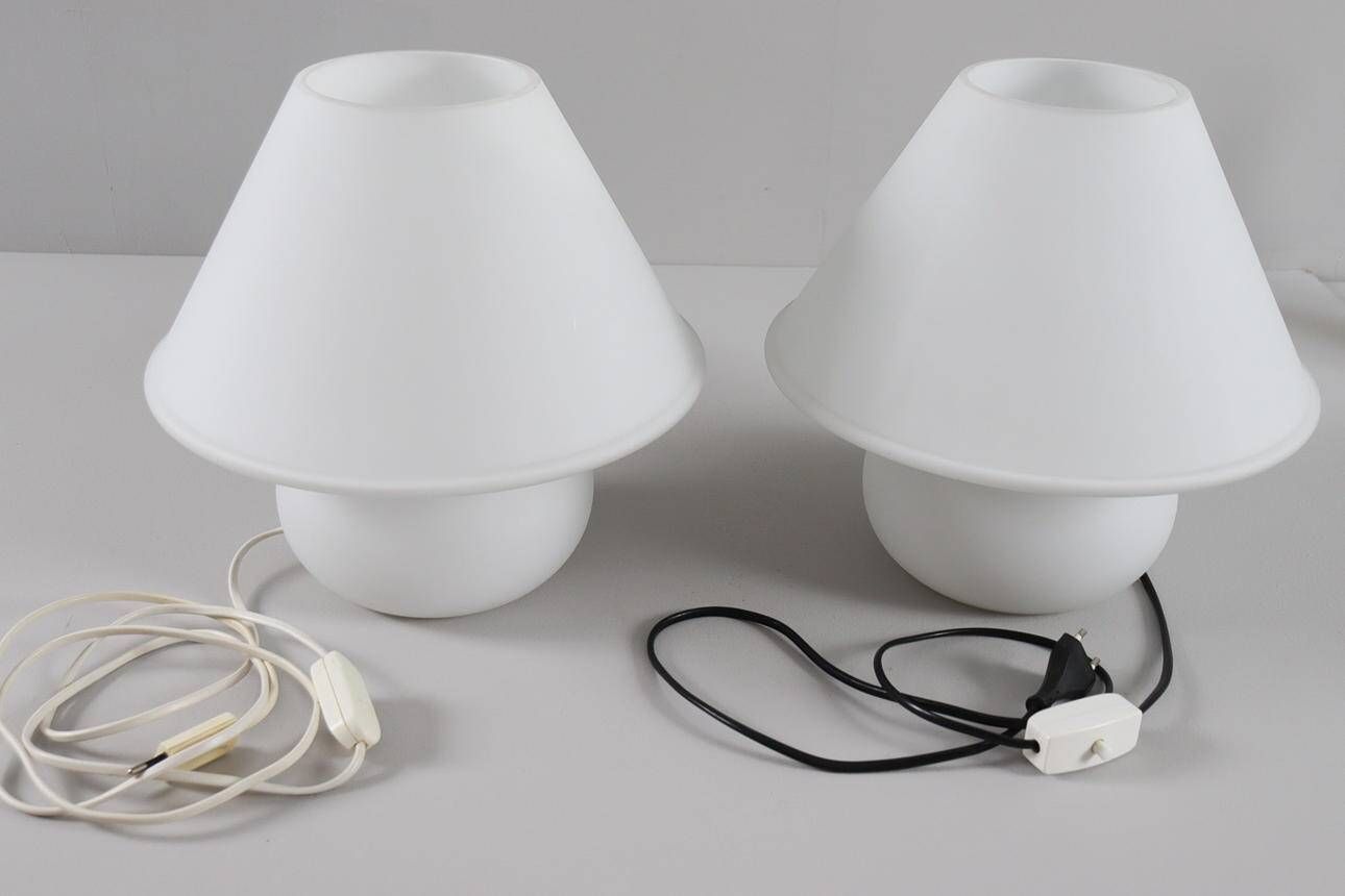 Set of 2 mushroom lamps, opal glass, Glashütte Limburg, Germany, 1970s