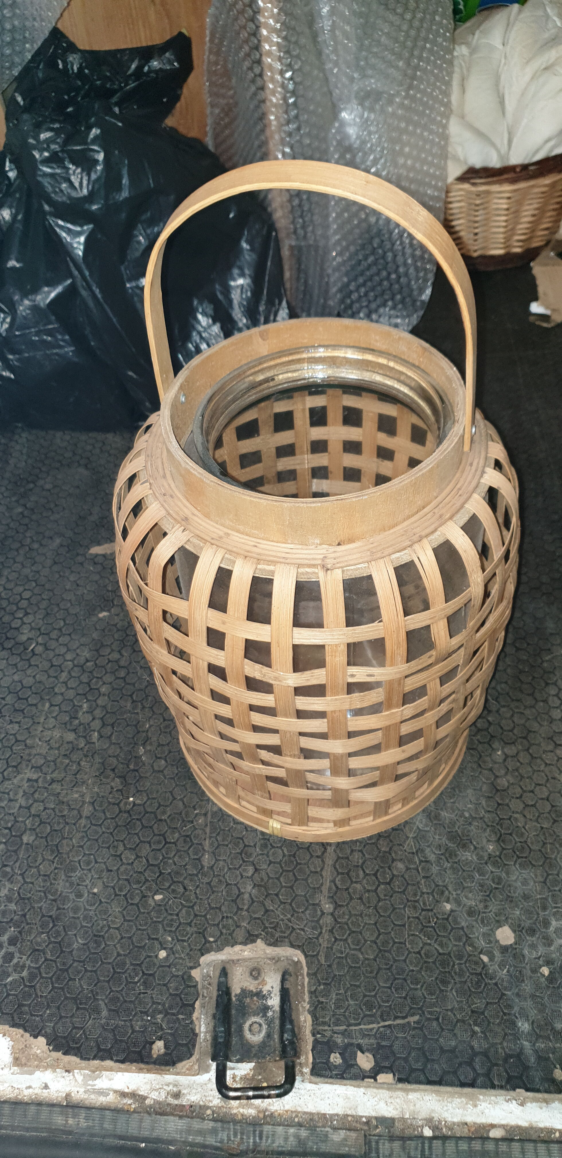 Rattan basket and glass