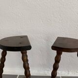 Pair of tripod stools turned wood