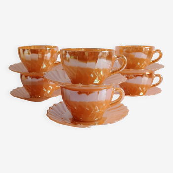 Set of 6 cups and 6 saucers termocrisa mexico pearly coral vintage