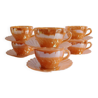 Set of 6 cups and 6 saucers termocrisa mexico pearly coral vintage
