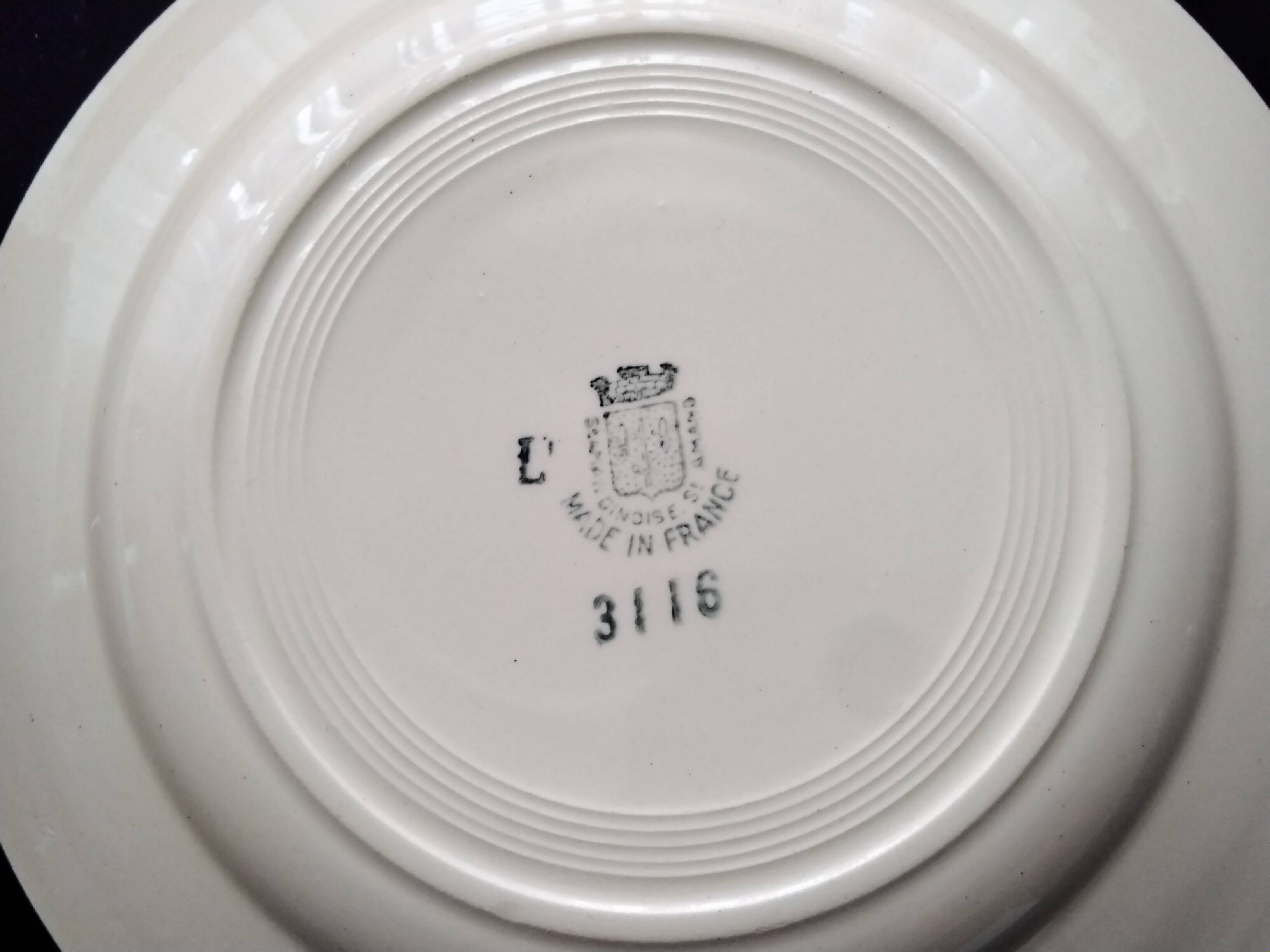 6 old earthenware dinner plates from saint amand