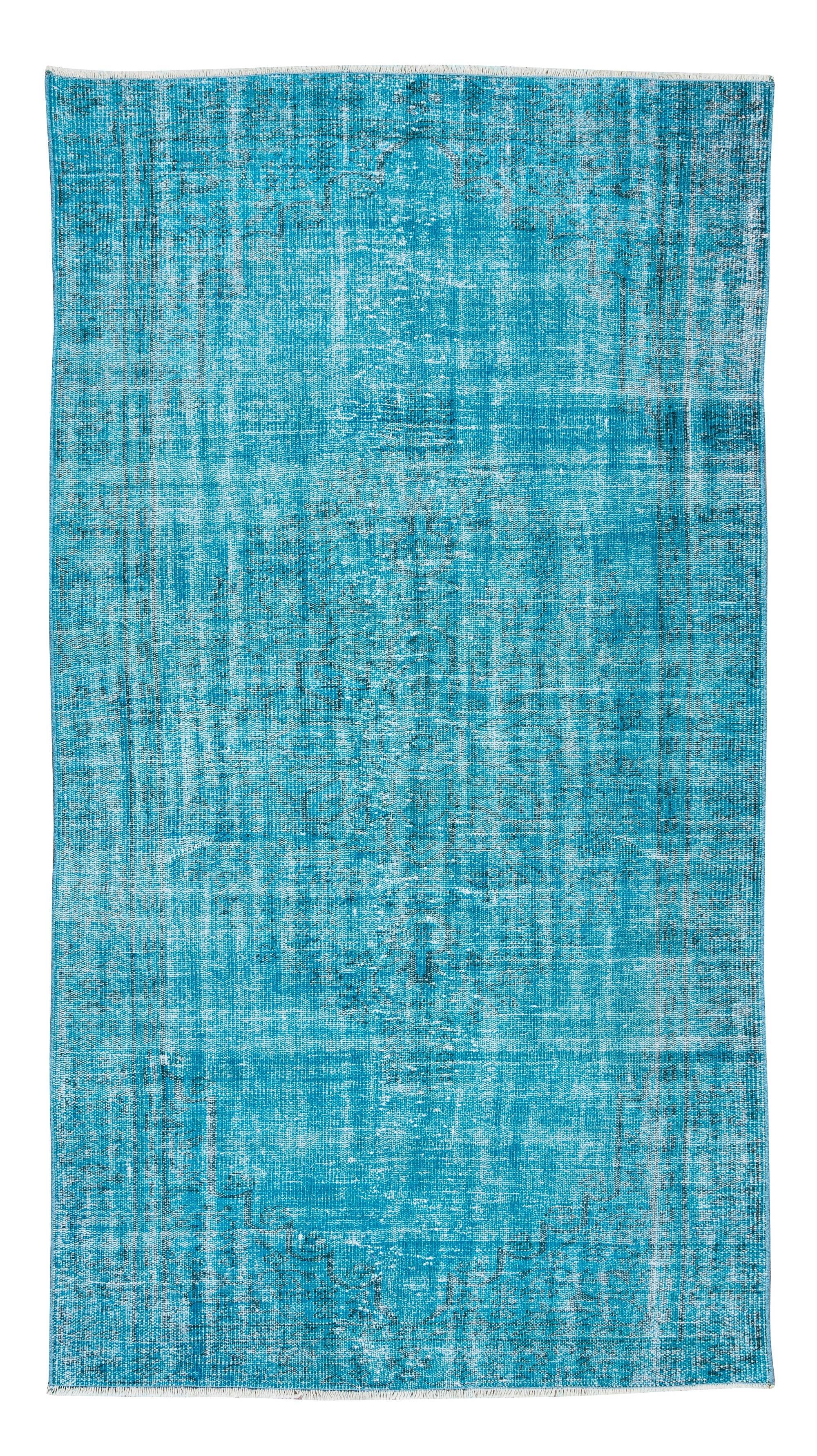Handmade teal over-dyed rug vintage turkish carpet tek0571