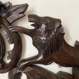 Antique carved wooden pediment with lions and medallion