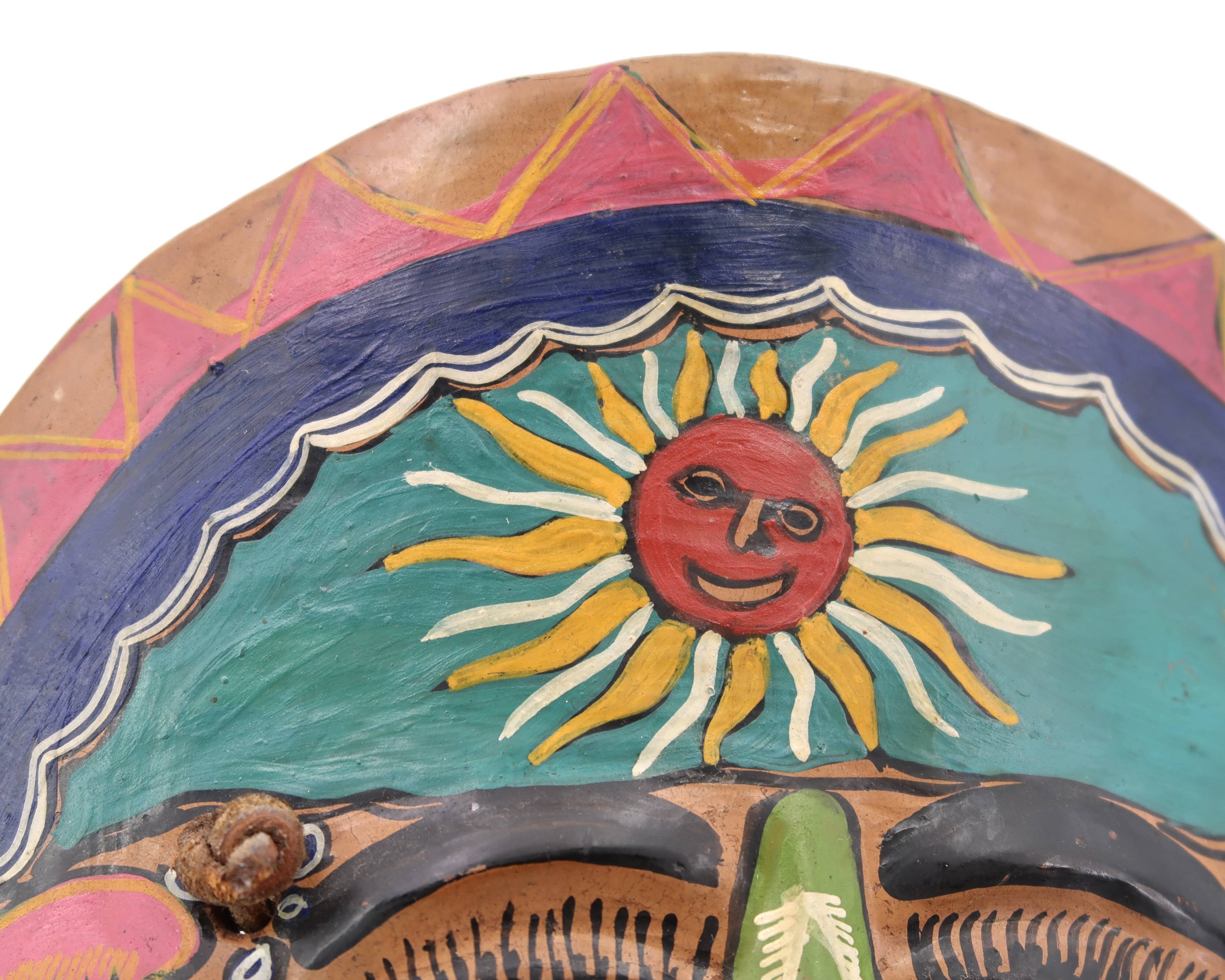 Colorful terracotta mask from Mexico, 1970s