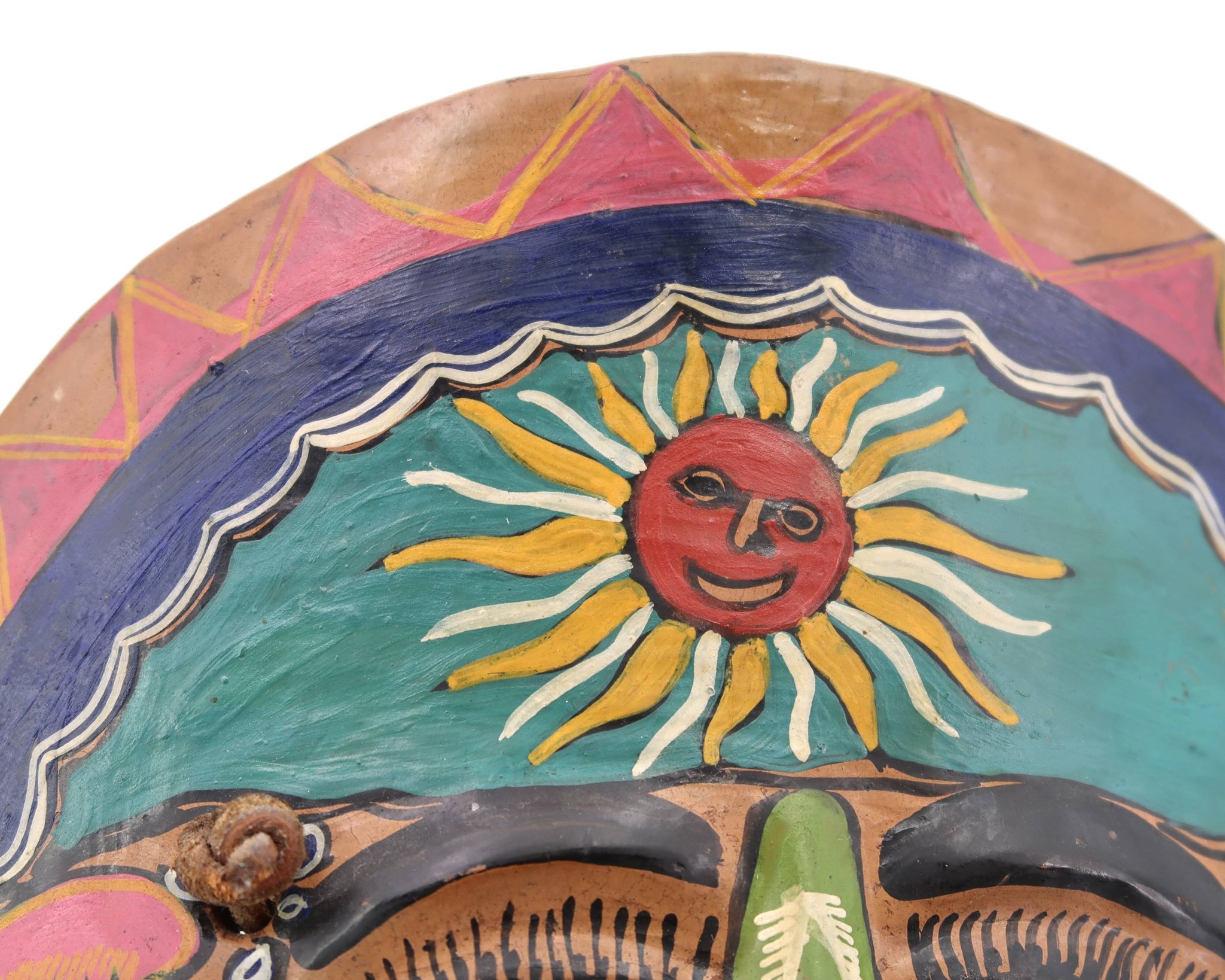 Masque du Mexique en terre cuite colorée, années 70