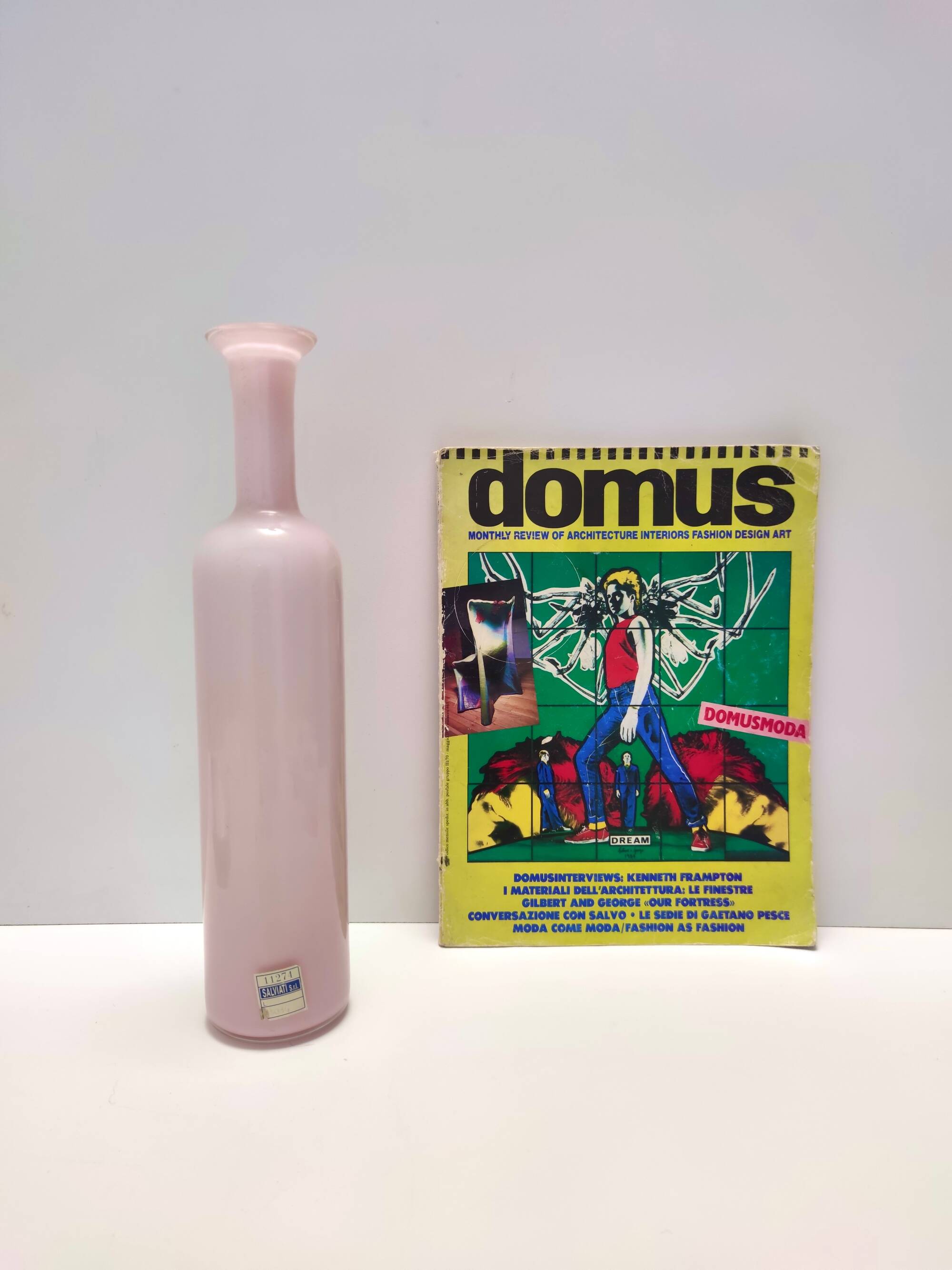 Pink Encased Murano Glass Bottle Vase with Gold Leaf by Salviati, Italy