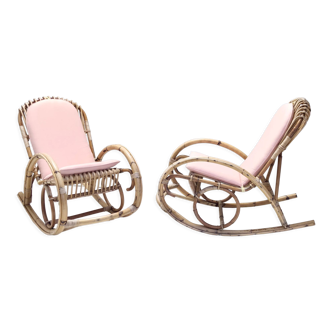 Pair of postmodern bamboo children rocking chairs Italy