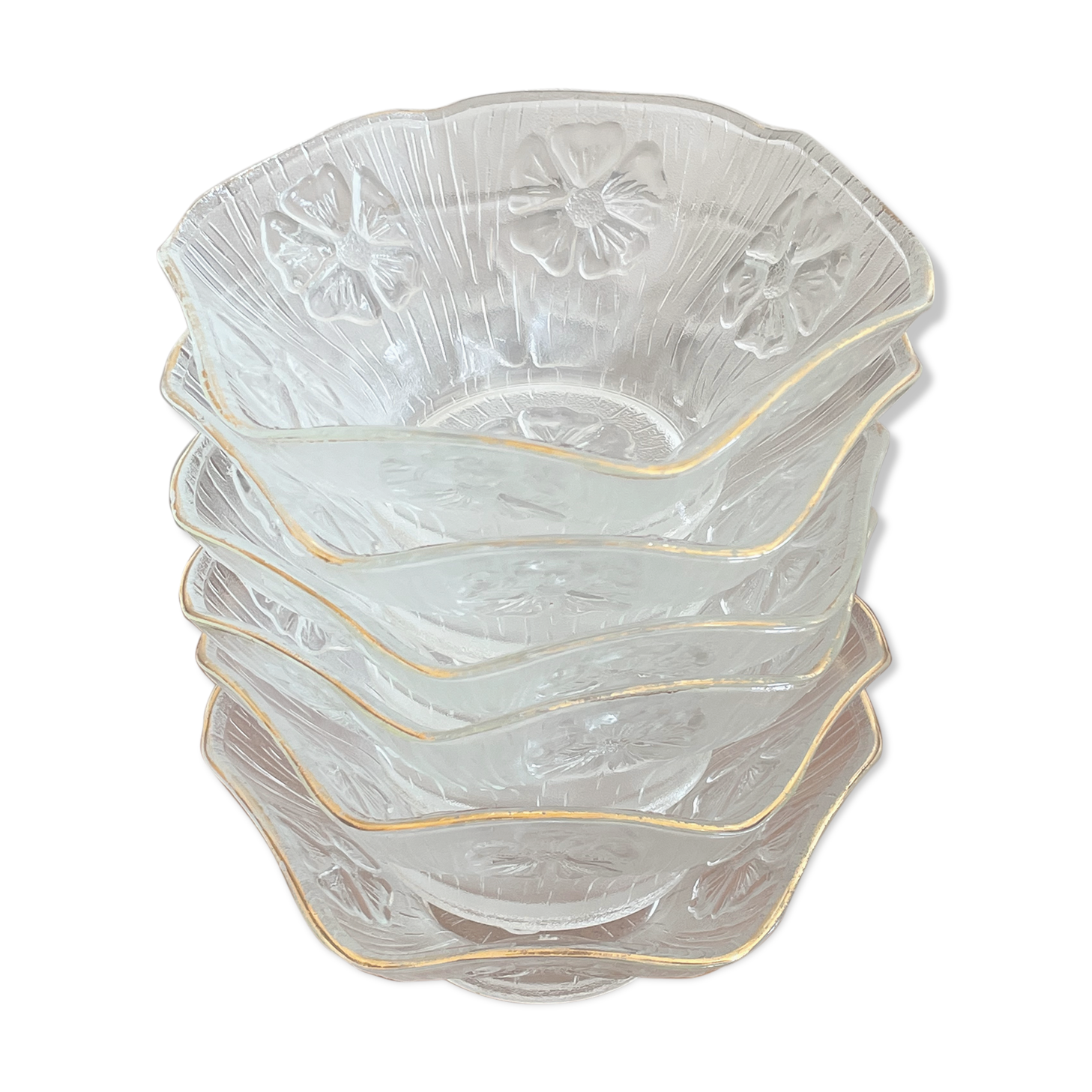 Set de 6 coupelles en verre moulé fleurs et dorure italie