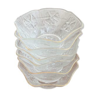 6 cups in molded glass flowers and gilding Italy