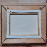 Old oil painting on canvas, country house, dark solid wood frame, mid-century