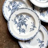 6 assiettes creuses Clairefontaine - Léon Graves en terre de fer, service "Chardonnerets" fin XIXème