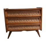 Vintage wood and rattan chest of drawers