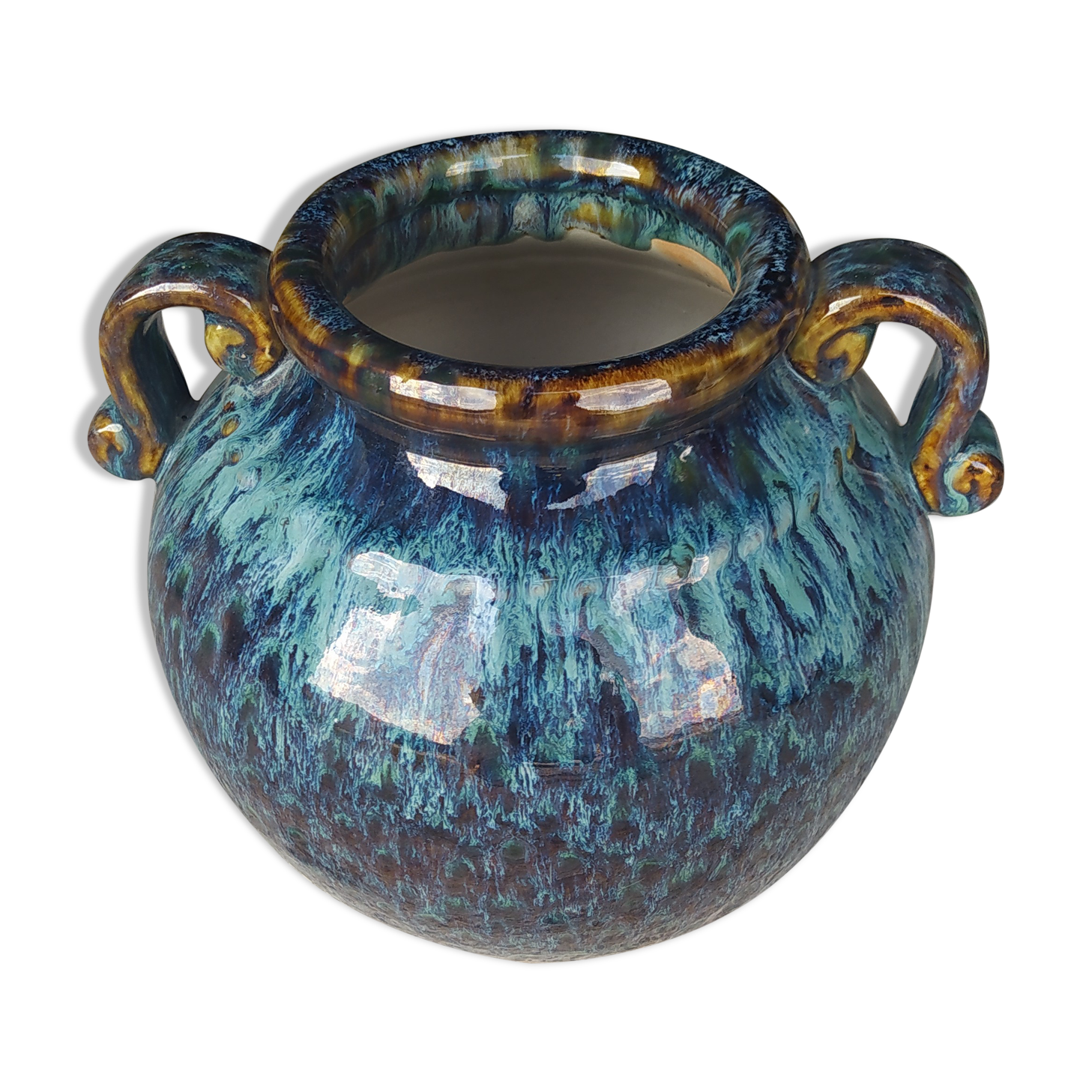 Enamelled ceramic vase, shades of blue.