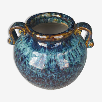 Vase en céramique émaillée nuances de bleu