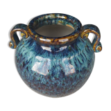 Enamelled ceramic vase, shades of blue.